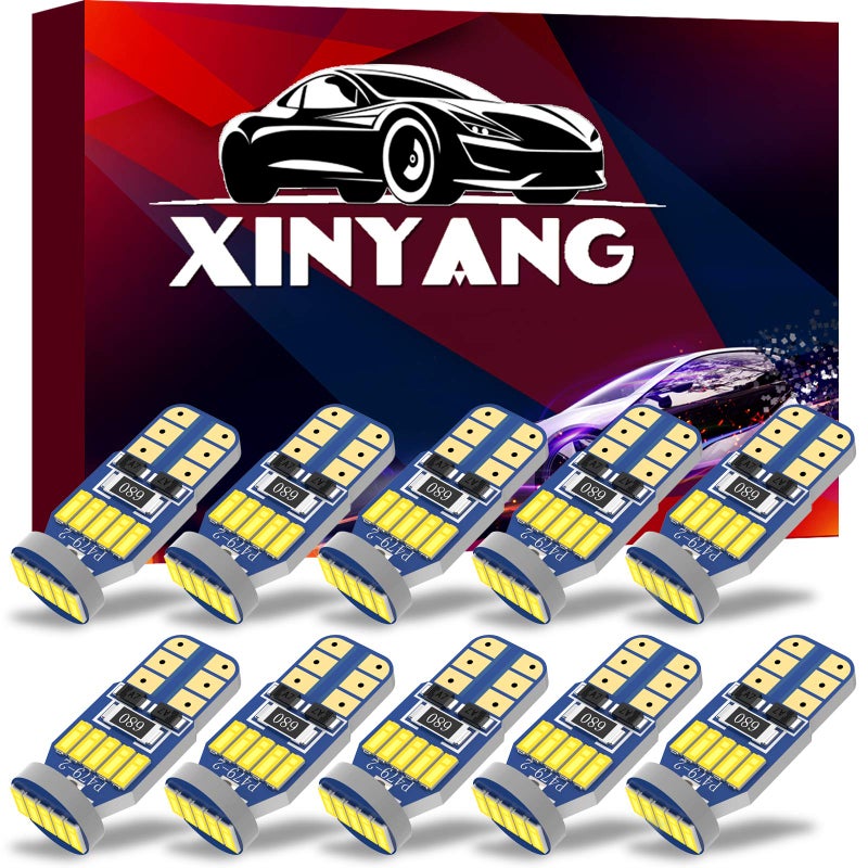 XINYANG 10Pcs 194 LED Car Bulbs, Canbus No Error T10 168 LED Light Bulbs, 15smd 4014 chipset 175 2825 Non-polarity LED Lights for Car Interior Dome Map Door Courtesy License Plate, 6000K White - Image 1